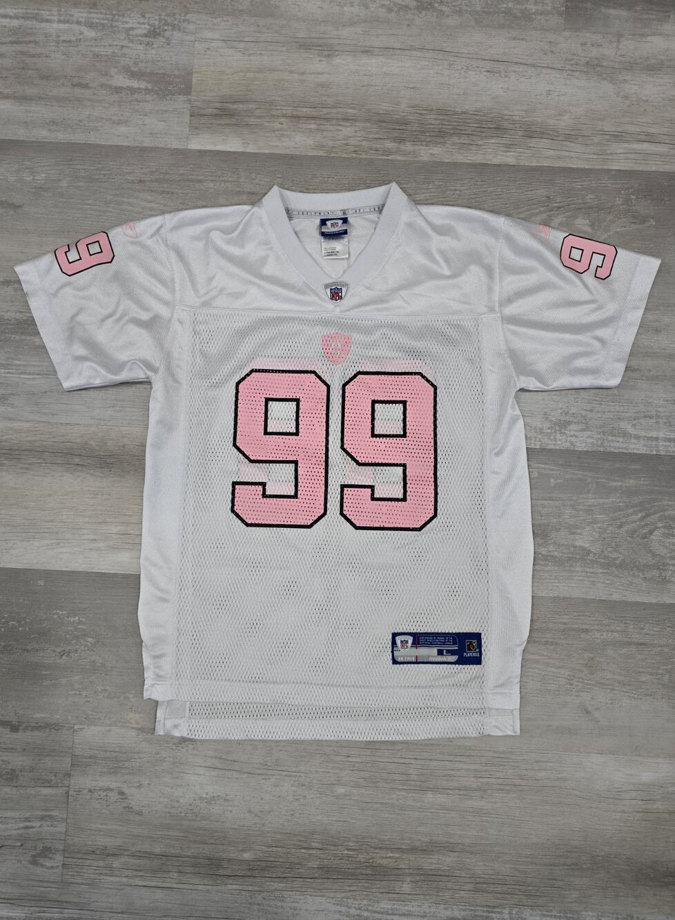 Vintage Reebok NFL Warren Sapp #99 Jersey Girls Youth Large 14 White Pink EUC